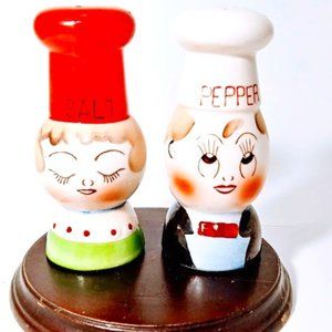 VTG *CHEF COUPLE*ANTHROPOMORPHIC*S&P SHAKERS*EGG SHAPED*NORCREST JAPAN*CERAMIC